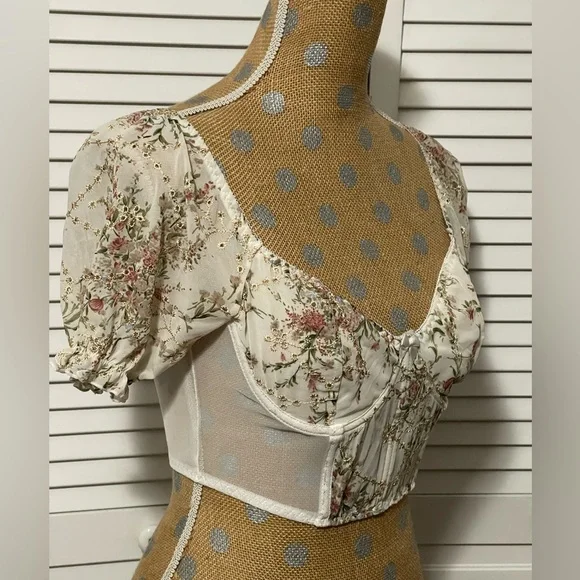 Vintage bracelet embroidered Y2K top bubble sleeves size small - Picture 1 of 7